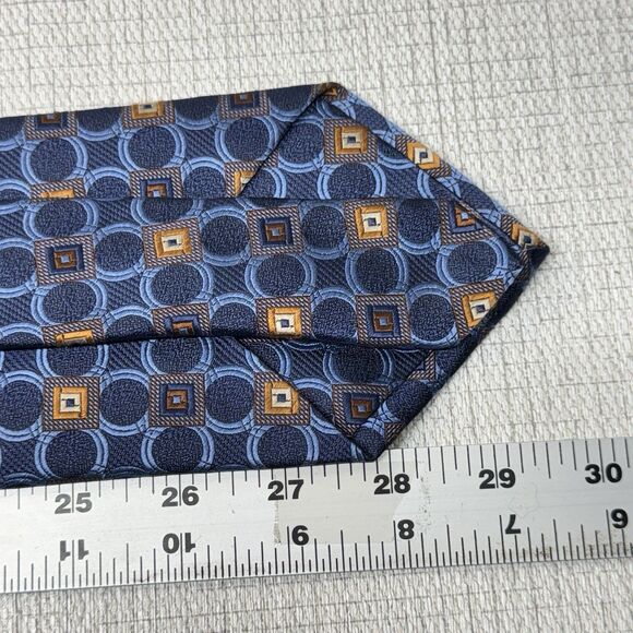 JOS A BANK Signature Collection Italy Blue Heavy Silk Geometric Self Tipped Tie - Picture 3 of 4